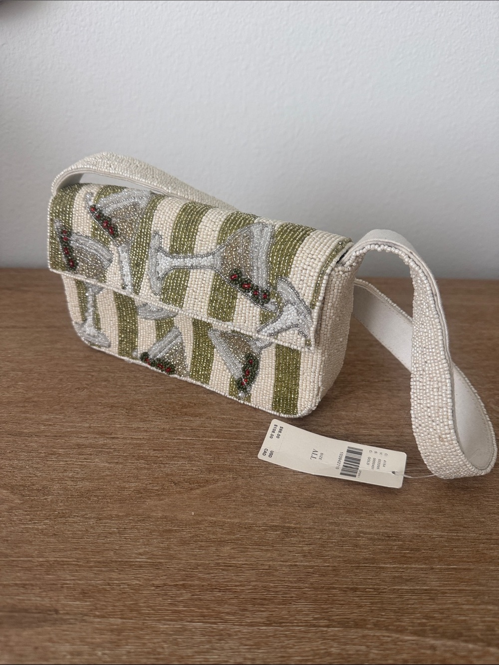 Anthropology Beaded Olive Stripe Designer-Inspired bag